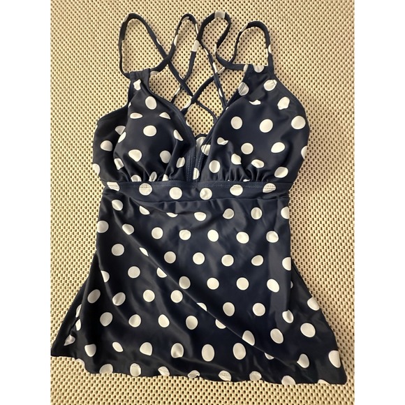 NEW Bikinx Tankini 2 Piece Swimsuit Size XS/S Bathing Suit Blue White Polka Dot - Picture 8 of 13